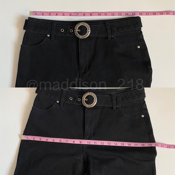 Harley Davidson Vintage Y2K Flame Embroidered Bootcut Flare Black Jeans 6 long - Picture 10 of 11